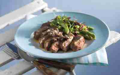 BARBECUED STEAK WITH BLACK OLIVE TAPENADE BUTTER
